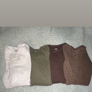 Set of Four Long Sleeve infant onesies in Neutral Tones